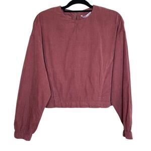 Zara Burgundy 100% Cotton Crewneck Cinched Sleeve Top Small